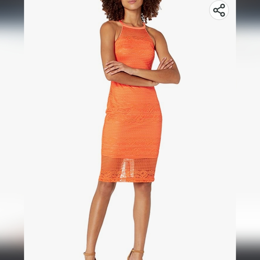 GUESS Women's Illusion Lace Halter Neck Dress